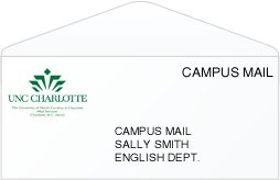 Campus Mail envelope addressed campus mail (line 1) name (line 2) and department (line 3)