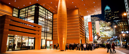 night photo of Bechtler Museum of Modern Art