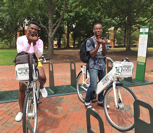 Photo of two students on Charlotte Wheels Gotcha bikes