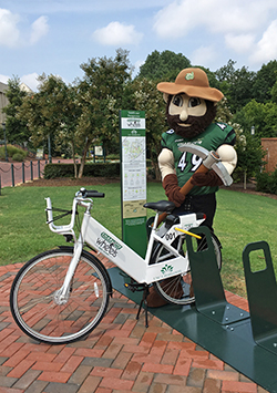 Photo of mascot Norm at Charlotte Wheels bike corral 