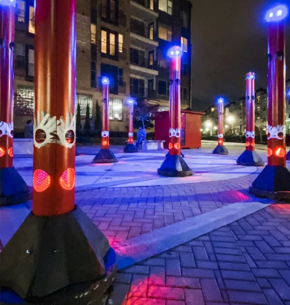 photo of "Sonic Forest" art/light installation by artist Christopher Janney